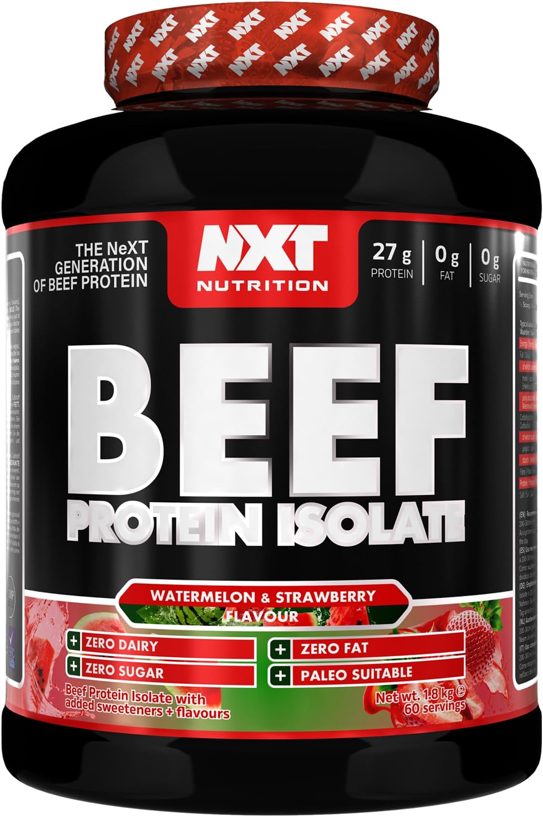 Beef Protein Isolate Powder - Protein Powder, Alternative to Whey Protein and Vegan Protein Powder, Halal, Lactose, Dairy, Gluten, and Soy Free - 1.8Kg Strawberry Watermelon
