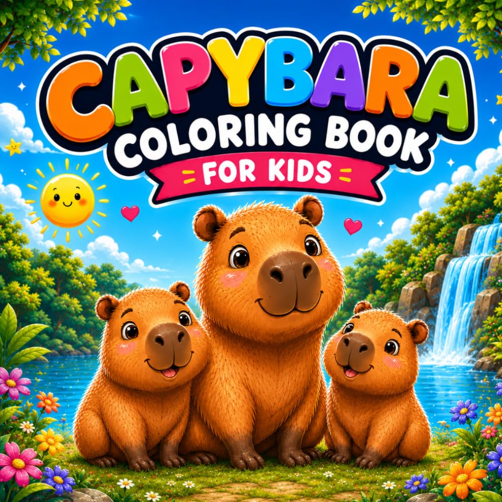 Capybara Coloring Book For Kids: 50 Cute and Cozy Coloring Pages Filled with Fun Animal Adventures and Relaxing Scenes