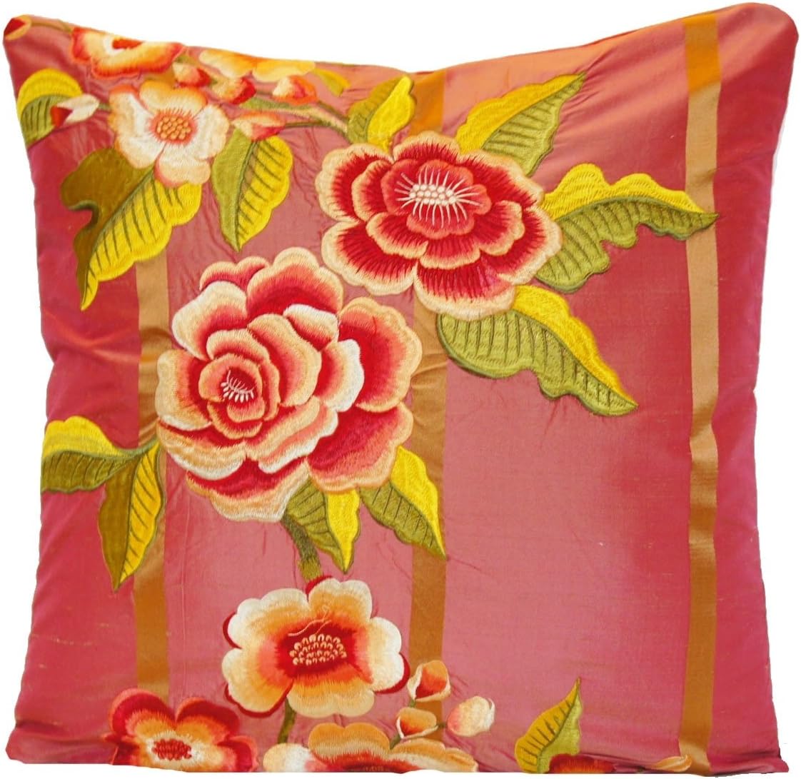Pink Cushion Cover Pierre Frey Fabric Silk Decorative Pillow Throw Pattern Floral Stripe Fadini Borghi Val D'elsa Embroidery
