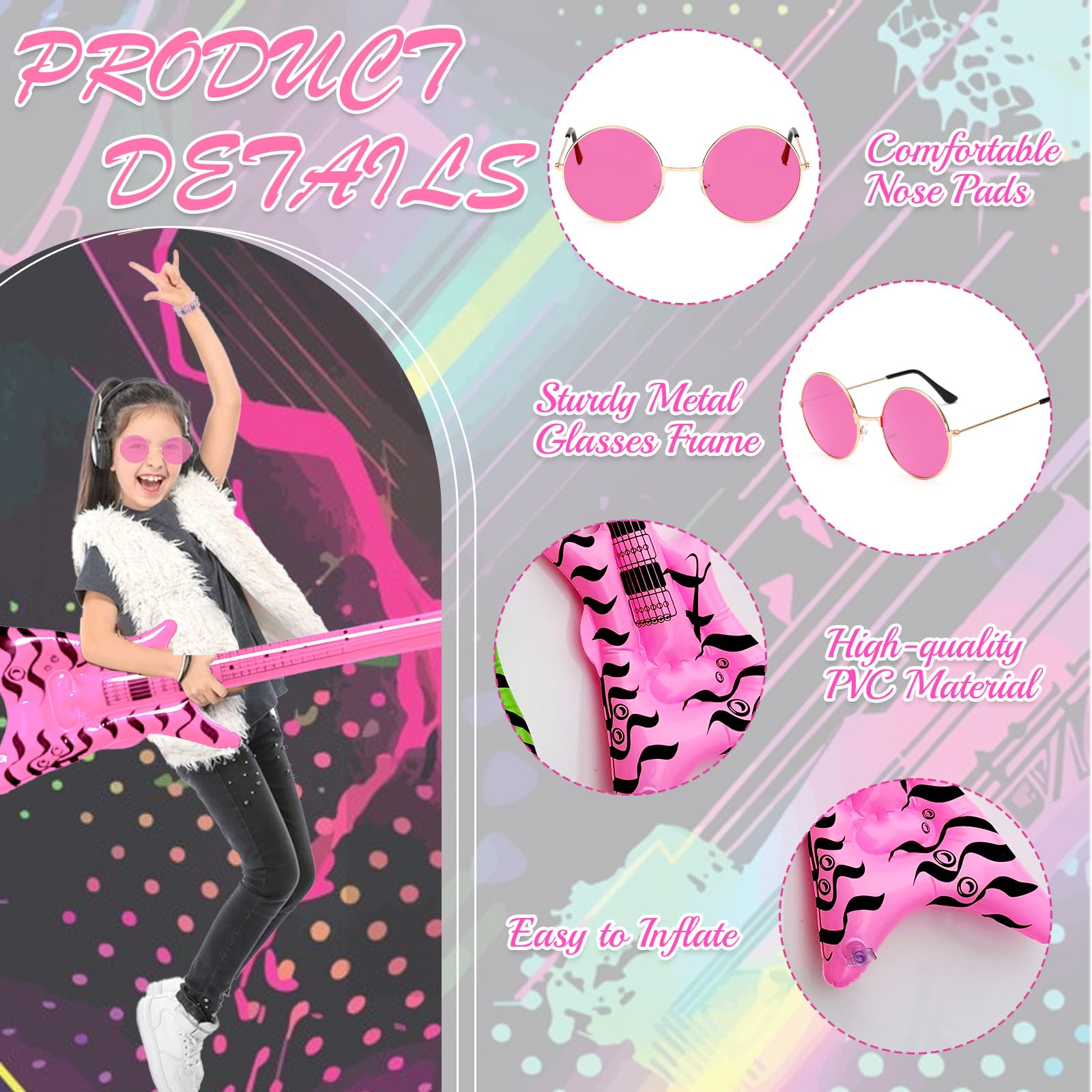 8Pcs Pink Rocker Costume Set - Image 4