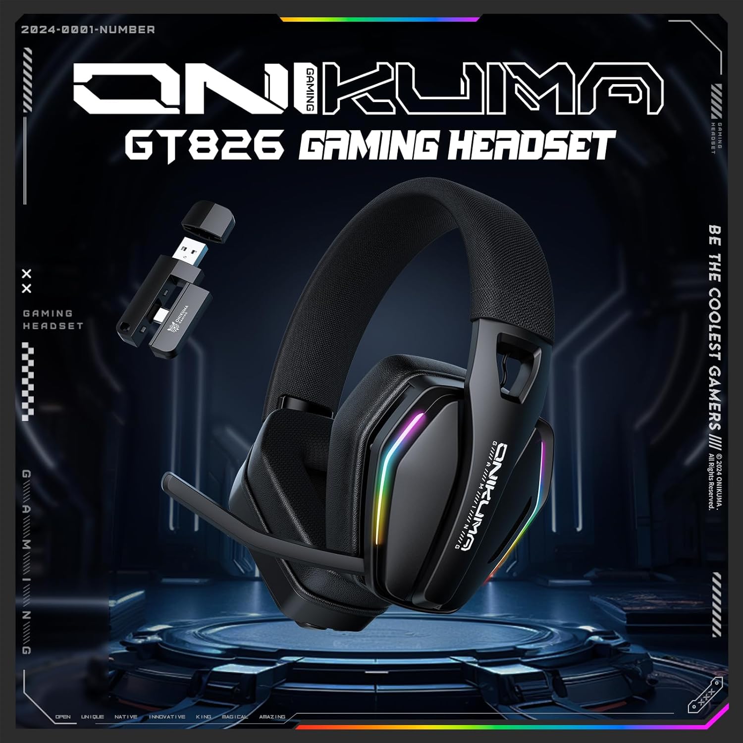 GT826 Gaming Headset displaying colorful RGB lighting on earcups