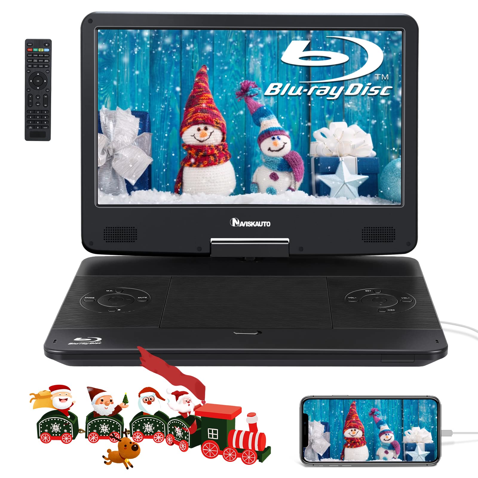 NAVISKAUTO 14" Portable Blu Ray DVD Player with HDMI Input/Output