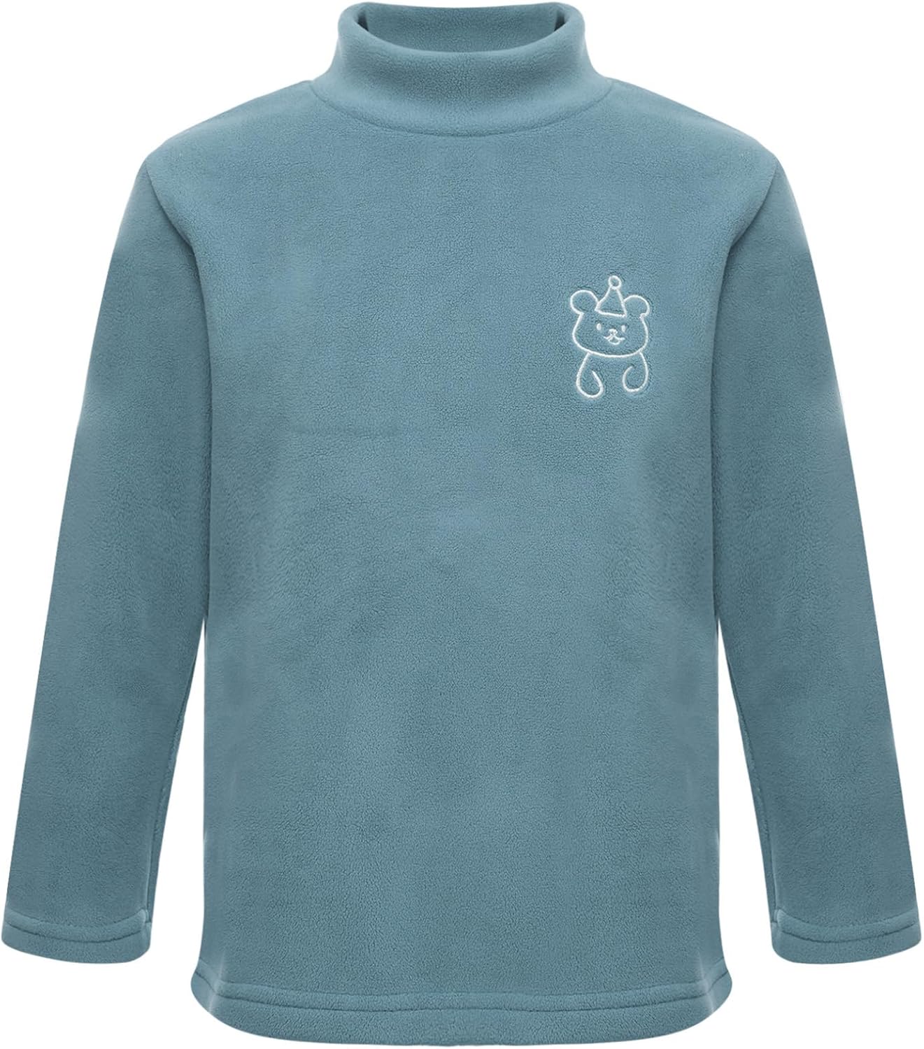 Freebily Kids Boys Girls Solid Mock Neck Long Sleeve T-Shirt Pullover Thermal Underwear Top Bear Embroidery Undershirt