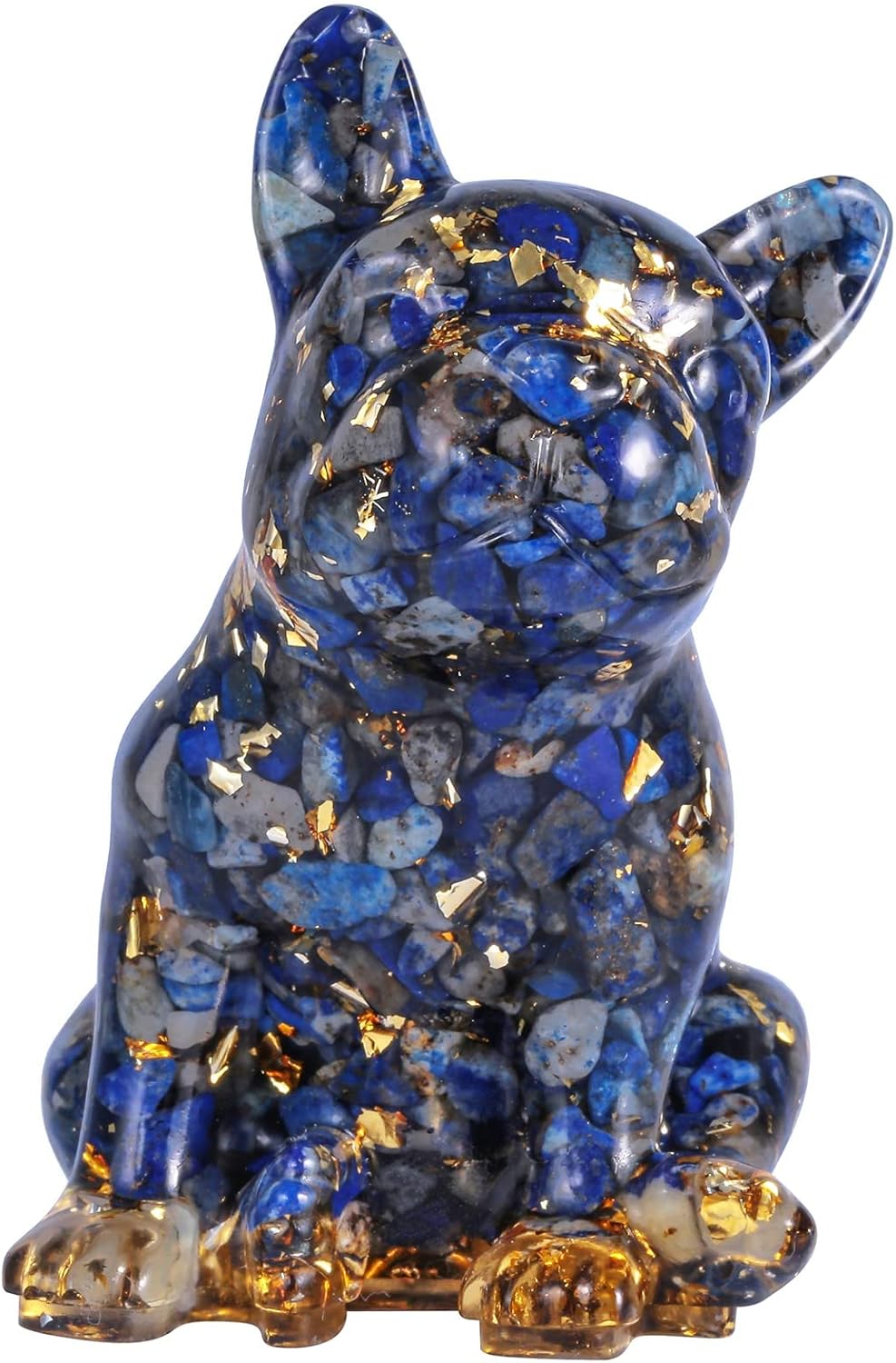 SUNYIK Resin Crystal Stone French Bulldog Statue, Reiki Healing Stone Animal Figurines Decor for Home Office Desk Tabletop, Lapis Lazuli