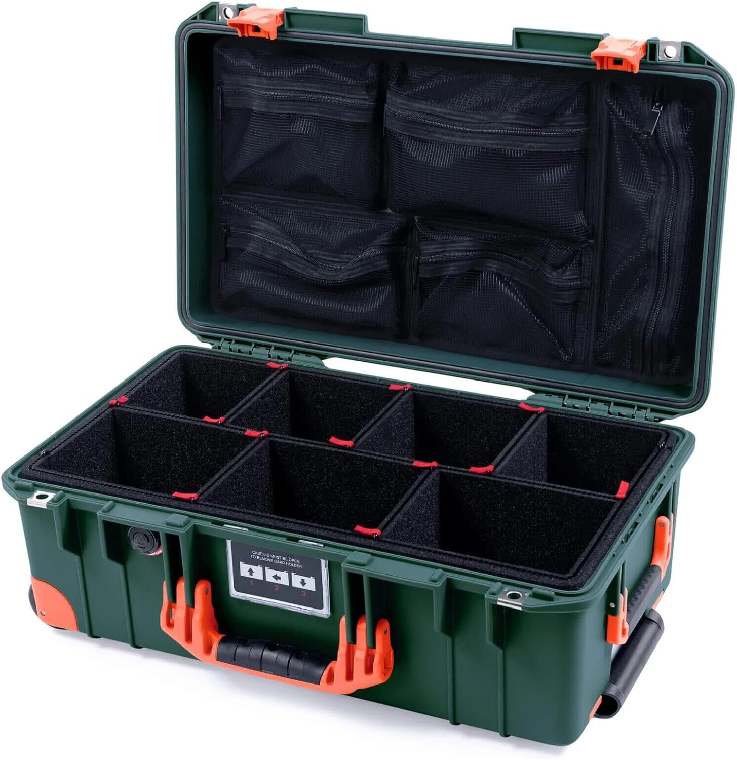 Pelican Color Case Trekking Green & Orange Pelican 1535 Air case. with TrekPak Dividers & mesh lid Organizer.