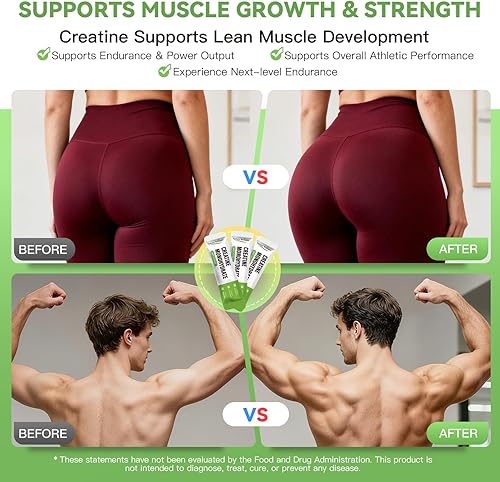 Miniatura 3 de Paquetes de viaje de polvo de monohidrato de creatina, 5000 mg de creatina pura micronizada para hombres y mujeres, crecimiento muscular y energía,