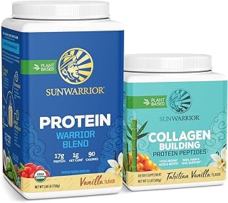 Sunwarrior WarriorBlend Plant-Based Protein Powder Vanilla Flavored 30 Servings & Collagen Peptide Building Powder Vanilla...