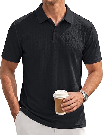 TACVASEN Mens Knit Polo Shirts Casual Short Sleeve 2 Button Textured Summer Vacation Shirts Lightweight Golf Polo T
