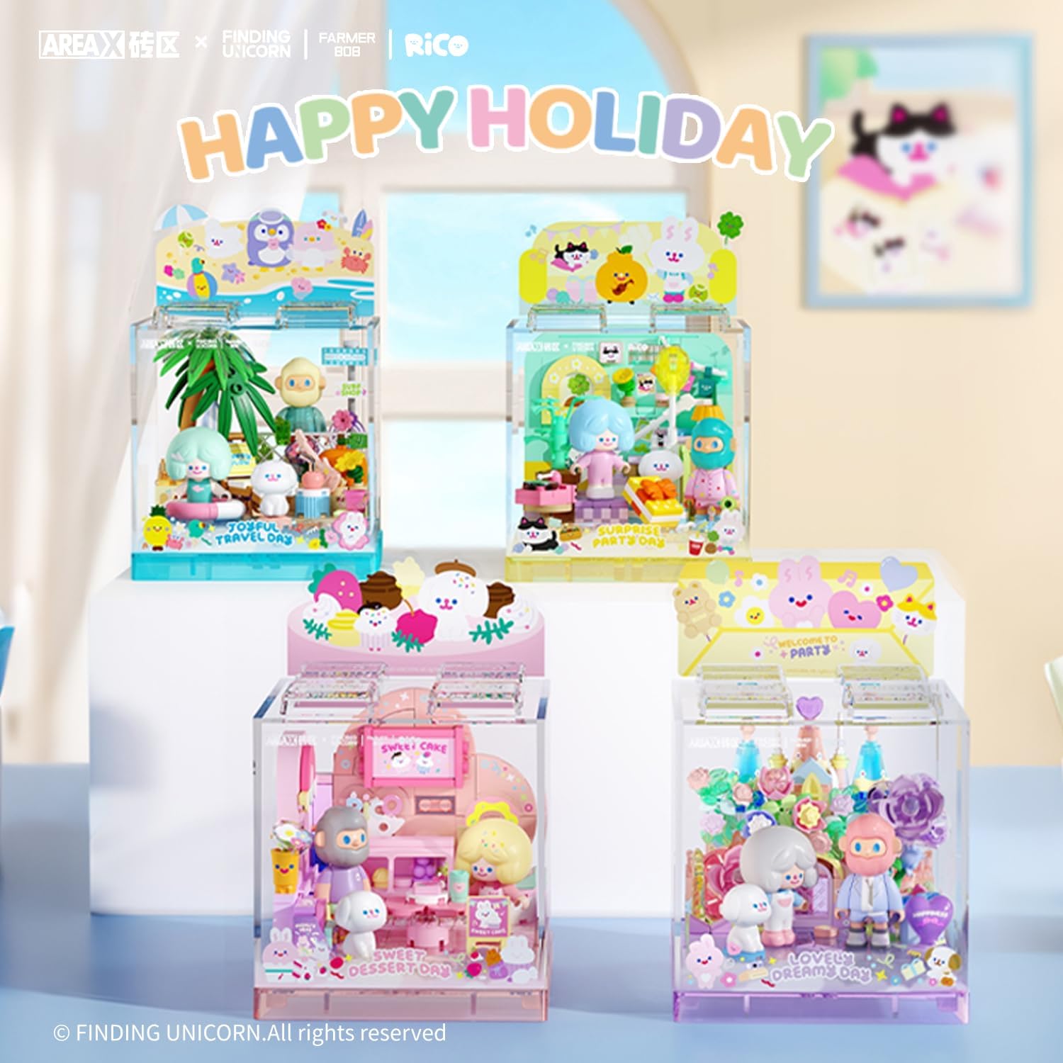 F.UN Happy Holiday Series Box,Modern Home Decor ，Holiday Birthday Gifts, Collectible Toys Set Decorations（Surprise Party Day）
