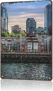 Waterfront Rentals Vintage City Landscape Metal Tin Sign, Retro Travel Tin Signs Posters For Man Cave Bar Garage Car Room Streets Wall Decor 8 X 12 Inch