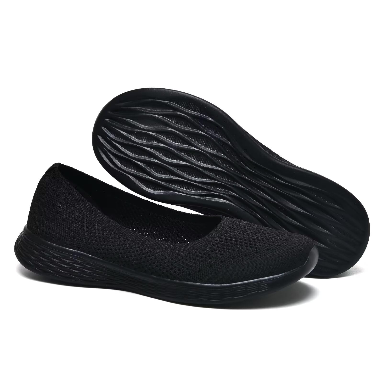 poemlady Women's Slip on Loafer Shoes - Mesh Casual Ballet Flat Nurse Walking Sneakers Round Toe Knit Casual Memory Foam Shoes