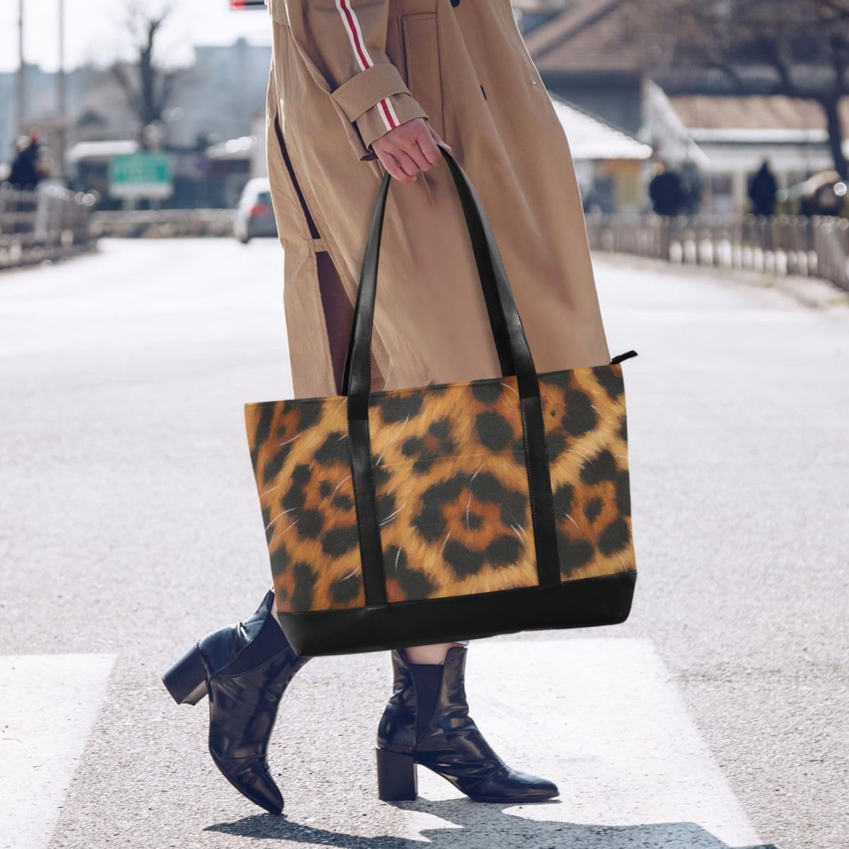 ALAZA Leopard Cheetah Print Laptop Tote Bag for Woman 15.6 inch Laptop Organizer Bag Teacher Work Purse
