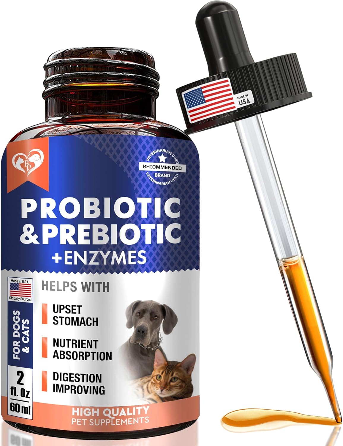 Probiotics & Prebiotics with Enzymes for Dogs and Cats – Digestive Gut Flora Health Pet Food Supplements – Constipation & Diarrhea and Gas Home Remedy – Upset Stomach Relief – Made in USA