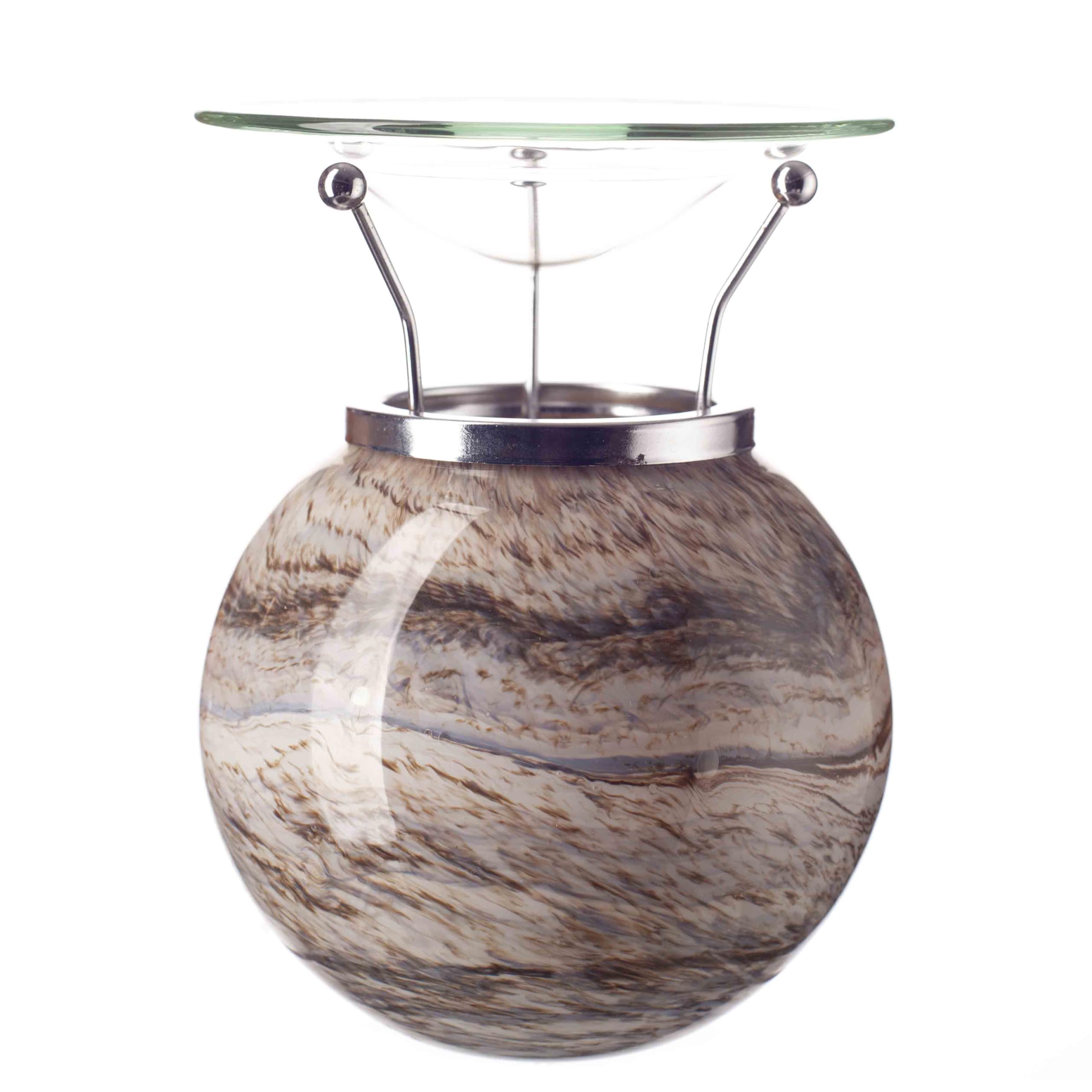 Amelia Art Glass Tealight Burner, Mouth Blown Glass, 16 cm Height, Natural Stone