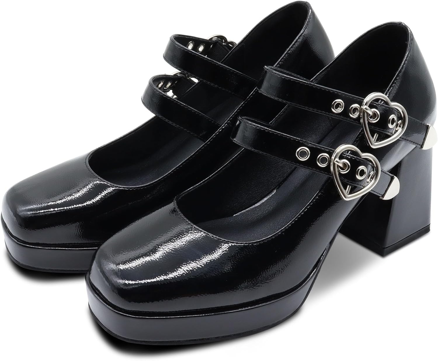 Women's Square Closed Toe Platform Chunky Strappy Block Heels Goth Mary Janes Shoes - Image 6