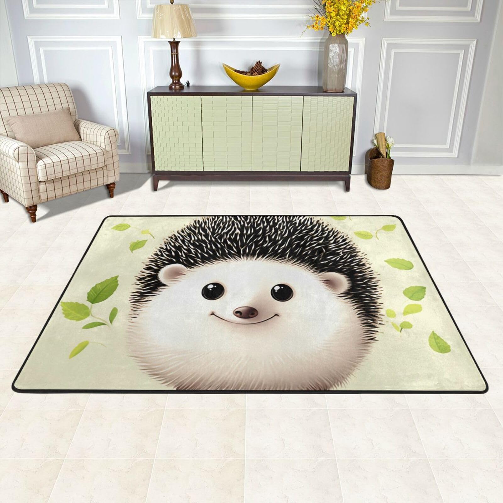 Grand tapis d'intérieur doux motif hérisson 183 x 122 cm pour chambre et bureau