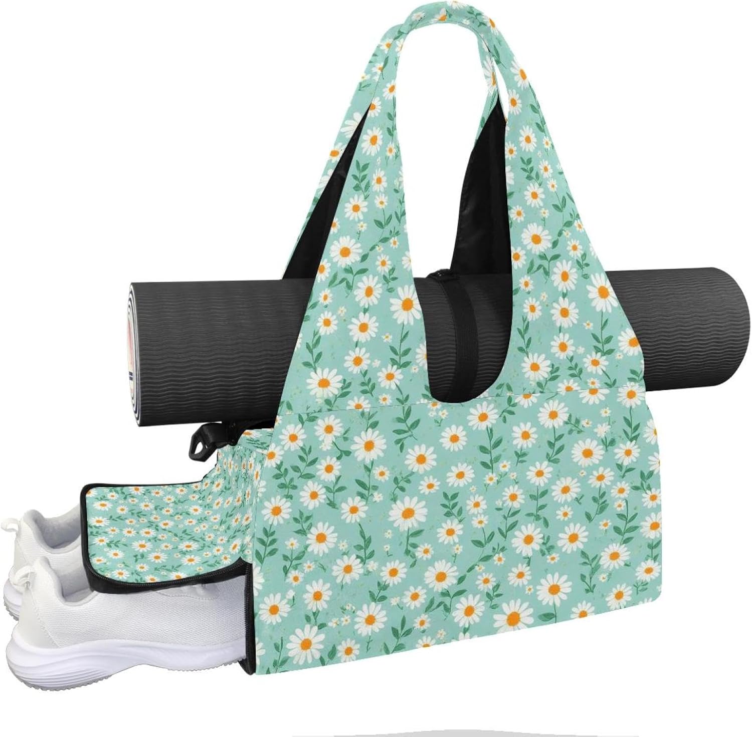 Yoga Mat Bag, Gym Workout Bag with Shoe Compartment, Vintage Daisies Pilates Bag for Women, Quick Access Storage Yoga Tote Bag for Sports Travel Office