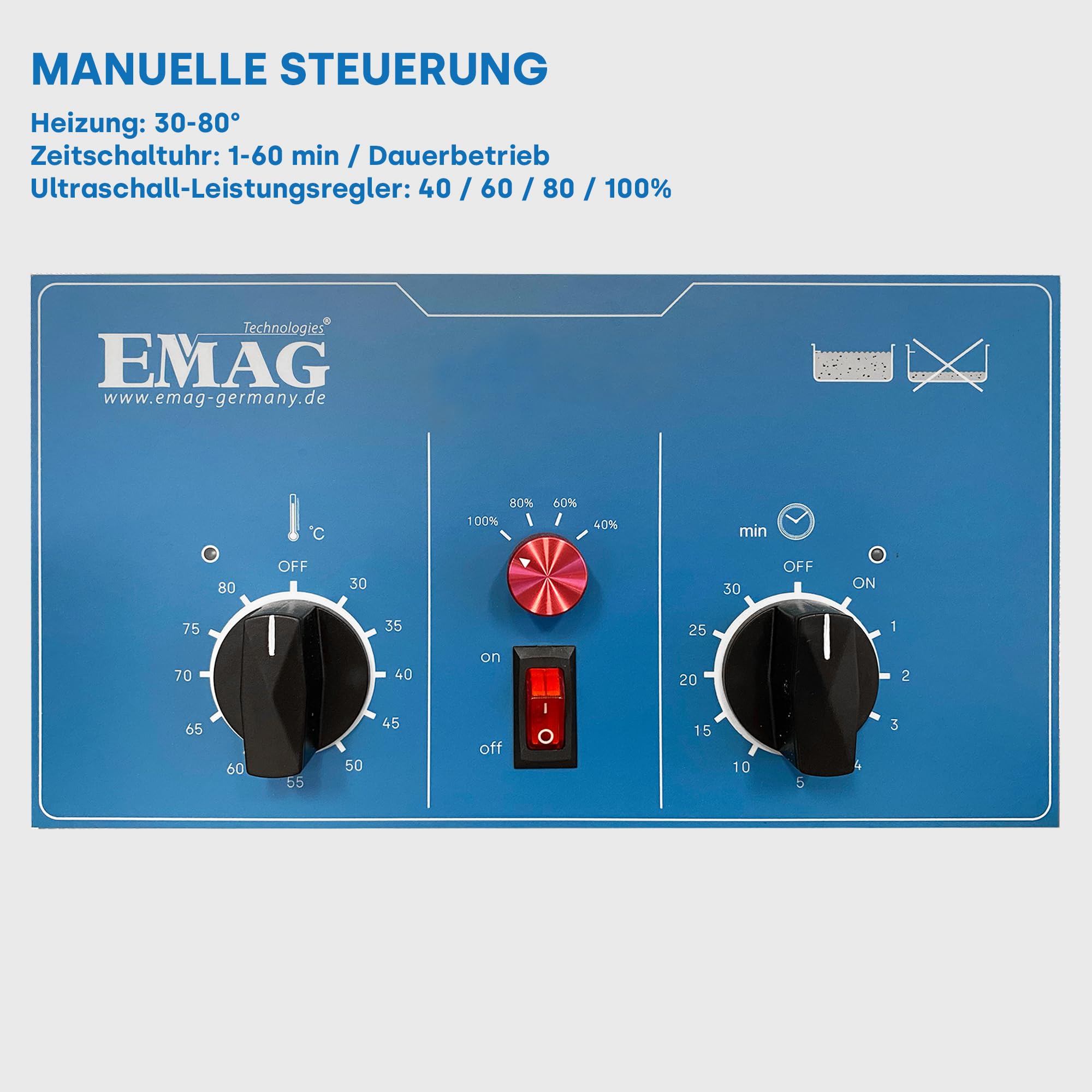 EMAG Ultraschallreiniger Emmi 30HC Plus – 3,2L Ultraschallreinigungsgerät mit Heizung & 4 Leistungsstufen – Profi-Reinigung für Brillen, Schmuck, Werkzeuge, Laborausrüstung & Platinen
