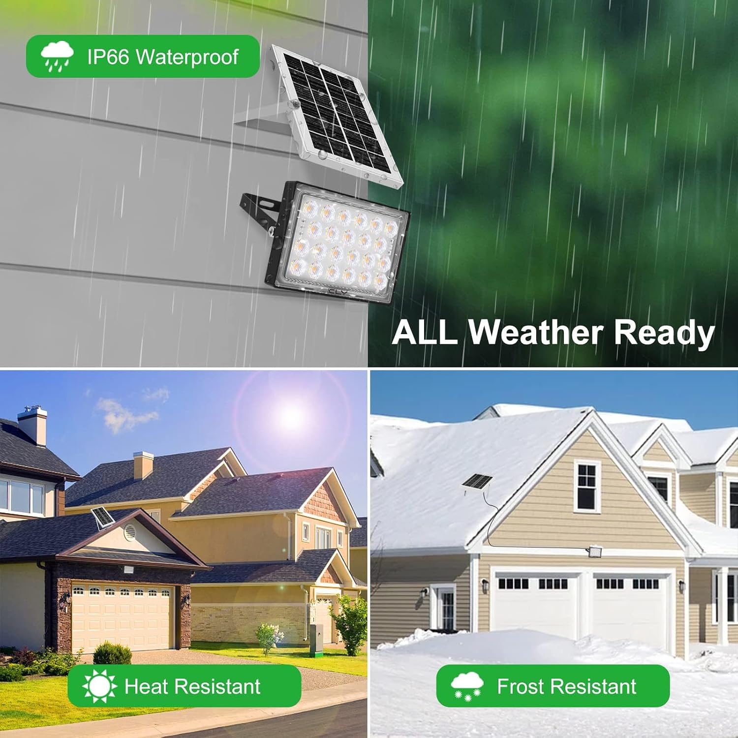 CLY Solar Flood Lights Outdoor, LED Security Light Dusk to Dawn Solar Lights IP66 Waterproof, 180° Adjustable Angle Auto On/Off Floodlight for Garden Pathway Porch Shed Barn 2700K 4000K 6000K