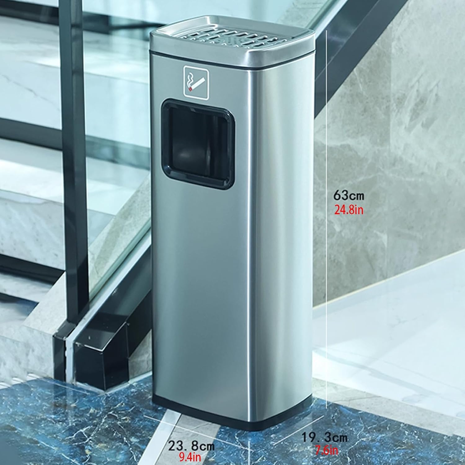 Standing Ashtray, Stainless Steel Cigarette Butt Container, Trash Can Indoor Outdoor, Commercial Smoking Area Ashtray, Removable Inner Barrel(Gray,63cm/24.8in)