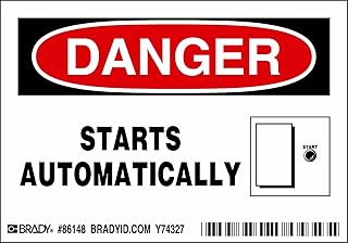 Brady 86148, Equipment/Oem Labels, 3 1/2″ Height x 5″ Width, Black/Red on White, Legend “Starts Automatically.” (5 per Package)