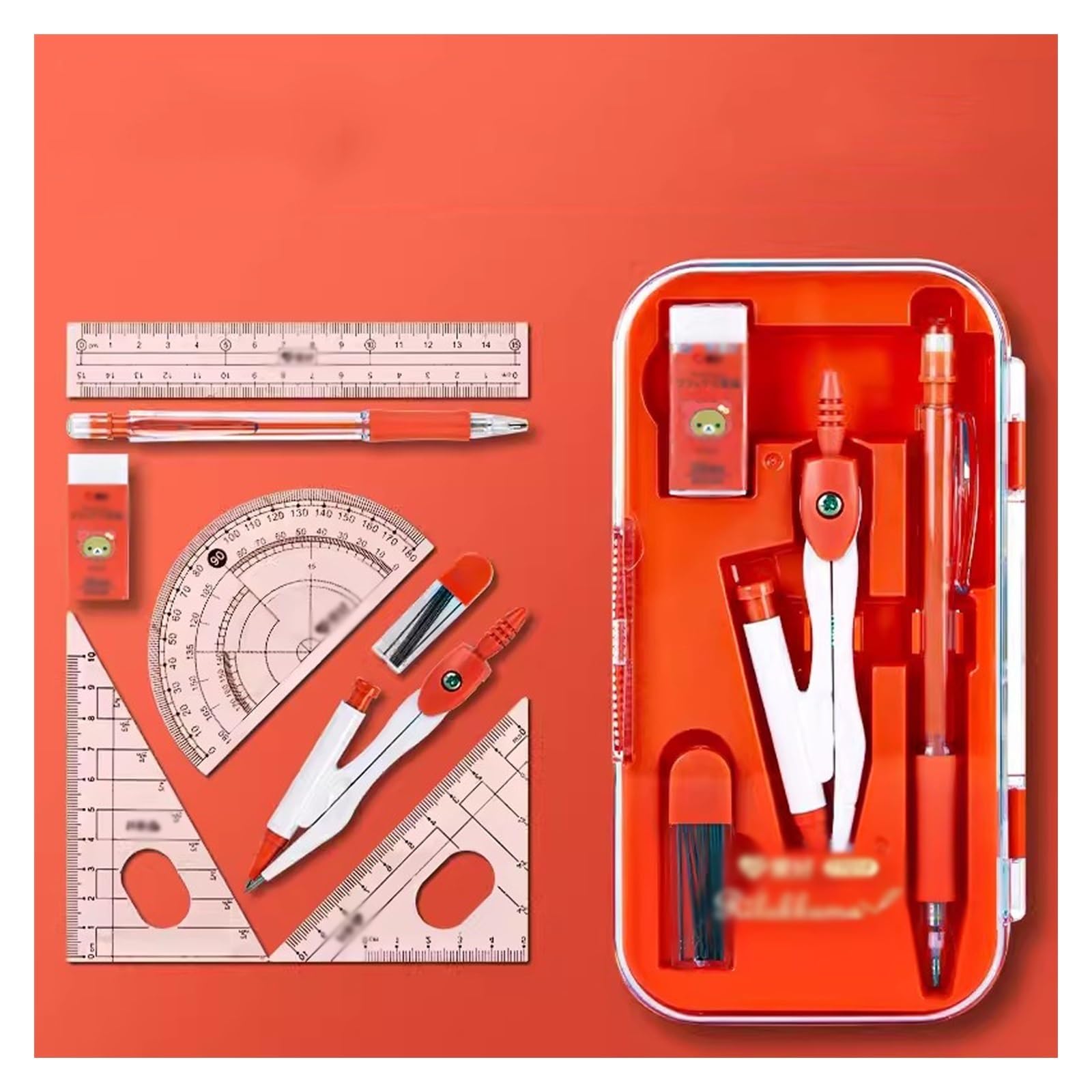 Mathematik-Set, Winkelmesser-Set, Zeichenkompass, 8-teilig, Geometrie-Mathe-Zirkel-Set – Schülerbedarf, Zeichenkompasse, Winkelmesser, Lineal, Bleistiftnachfüllungen, Bleistifte, Radiergummi, Zeichenk