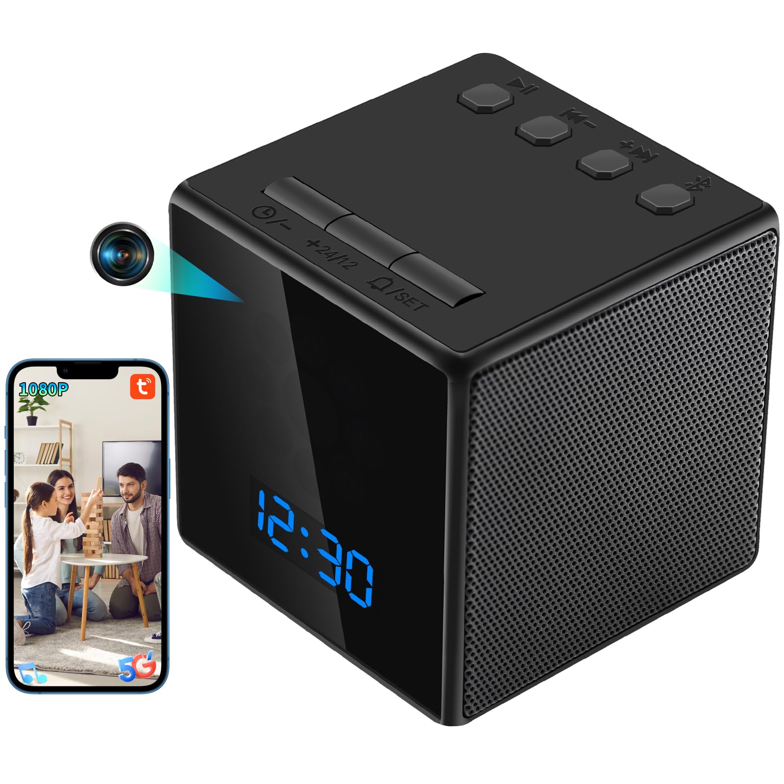Nisanmoon Orologio WiFi Telecamera Nascosta HD 1080P Spia Nascosta con Funzione Sveglia, Mini Telecamera Spia Wifi 2.4 / 5Ghz supporto Visione Notturna e Rilevamento Movimento, Sorveglianza Remota