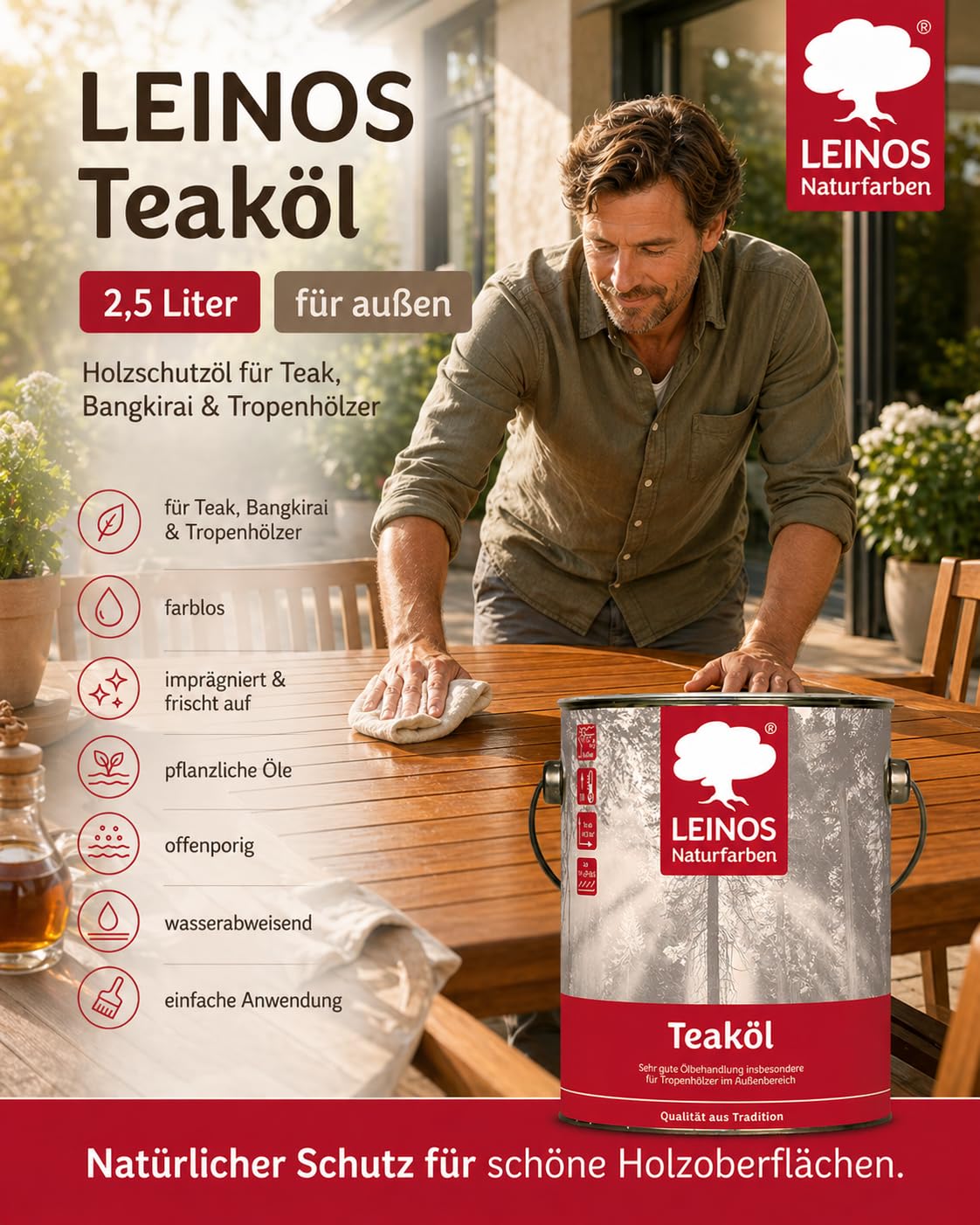 Leinos Nr. 223 teaköl para exterior 2,5 l