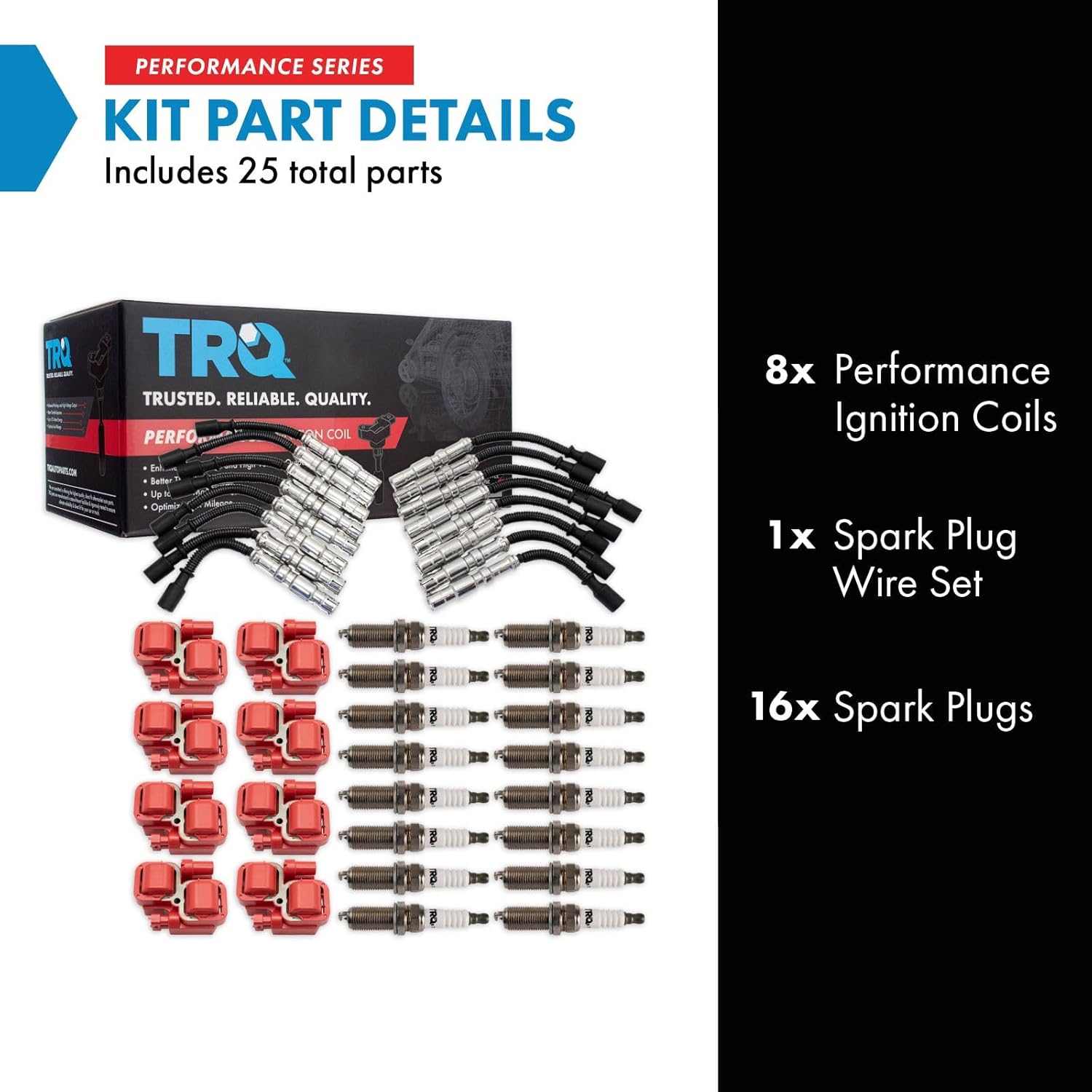 TRQ Ignition Coil & Spark Plug Kit Iridium 25 Piece Compatible with 1999-2006 Mercedes-Benz SL500 CL500 2000-2006 S430 S500 2003-2006 E500 CLK500 2002-2007 ML500 2002-2008 G500 1999-2003 CLK430