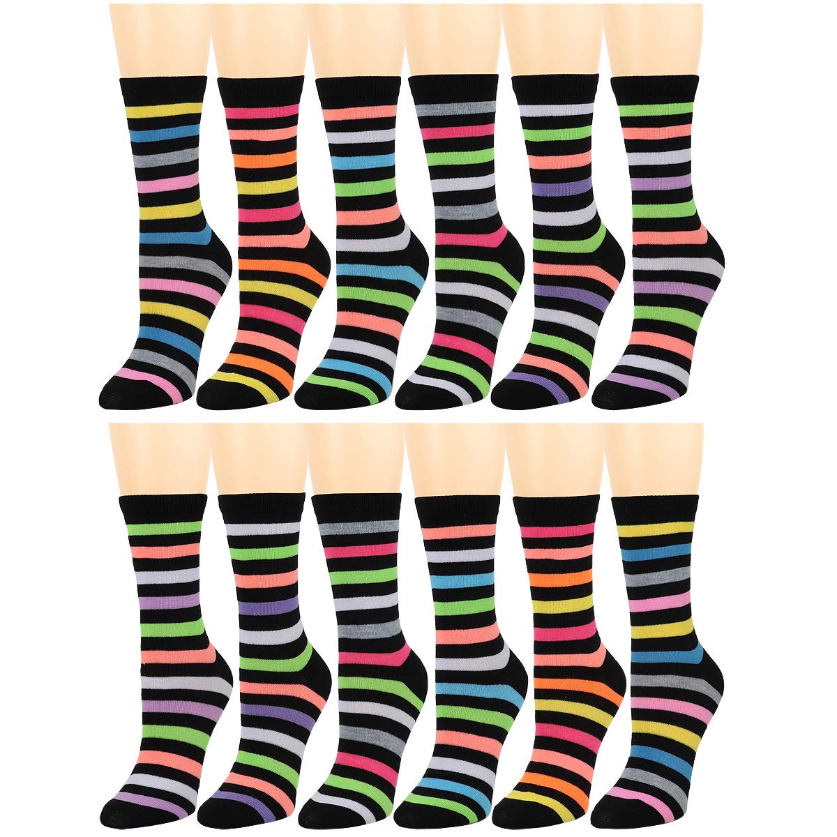 Falari 12 Pairs Women's Cotton Crew Socks Assorted Colors