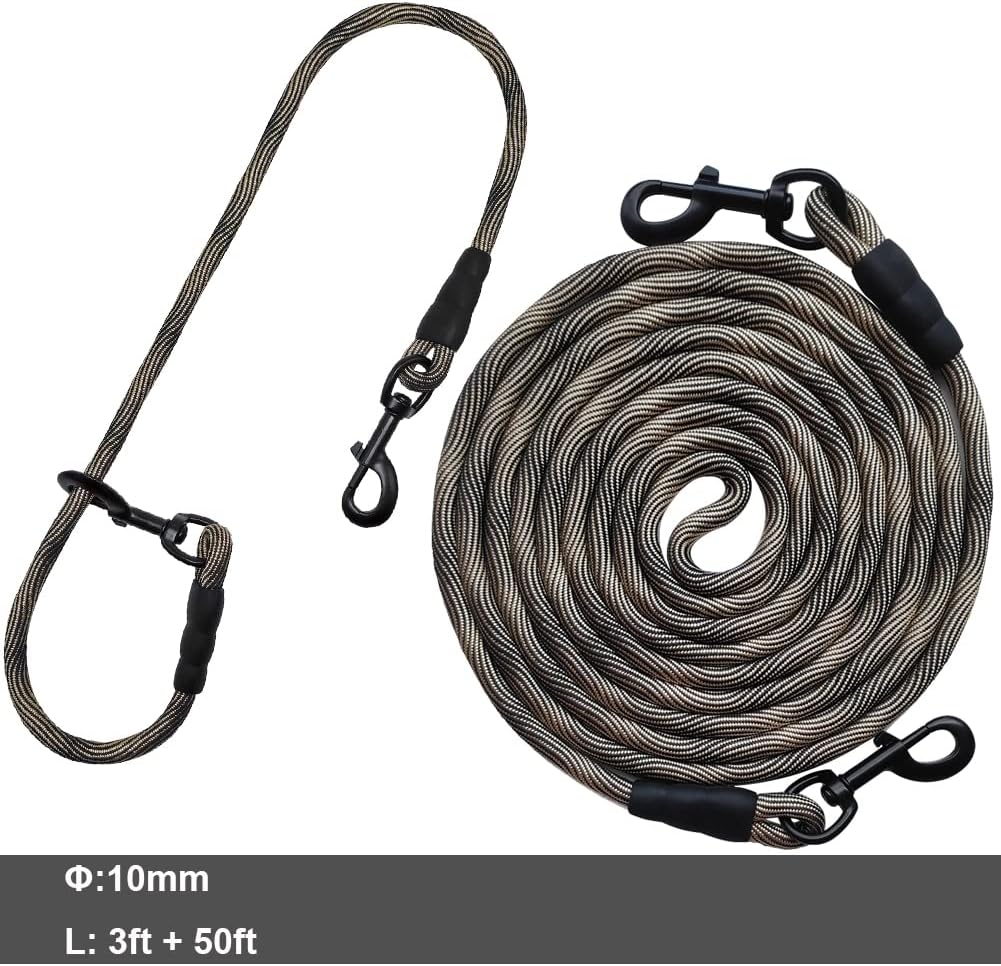 BTINESFUL50ft Dog Tie Out Rope + 3ft Short Training Tie Down (Black)