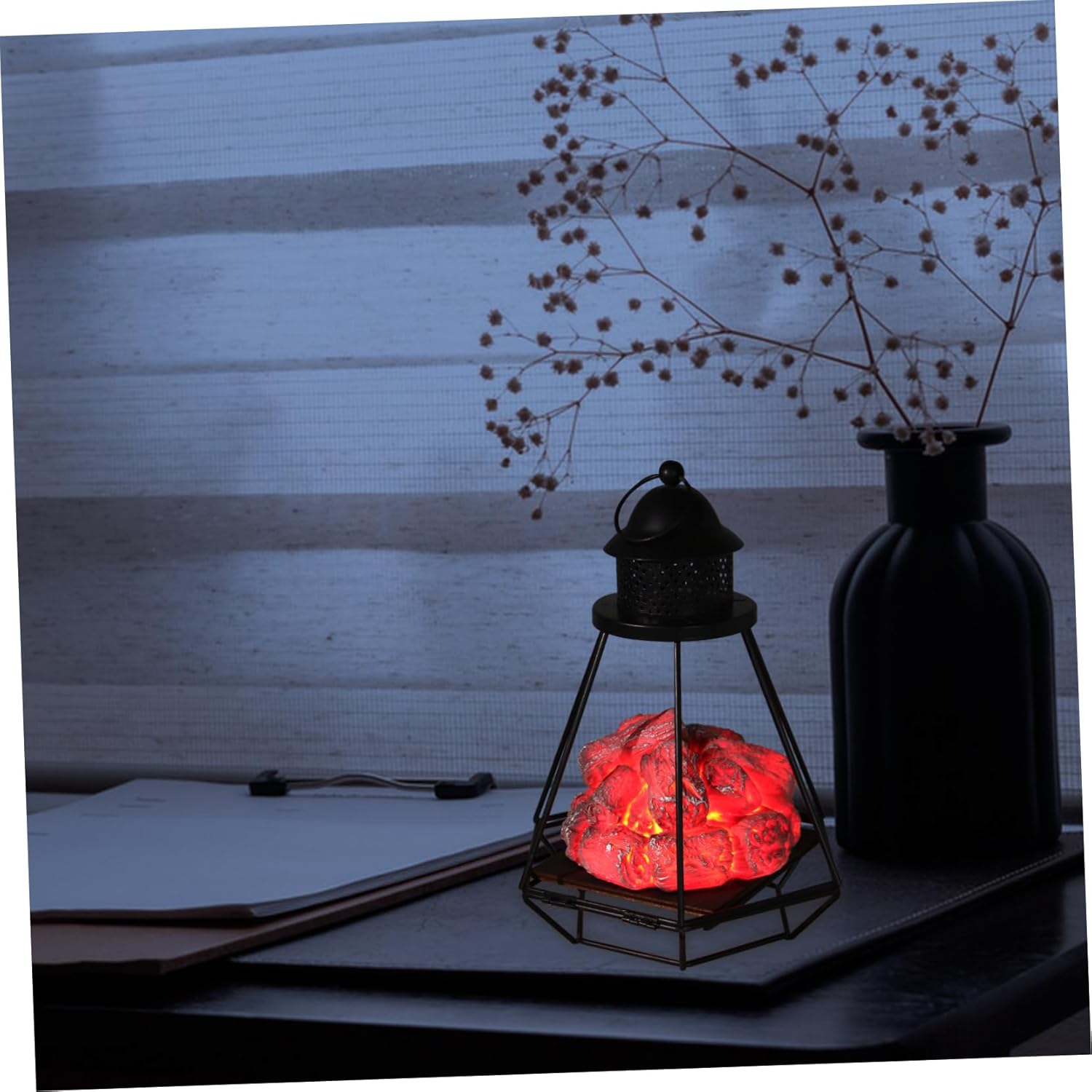 ABOOFAN Flameless Fire Flame Led Lamp Decorative Lantern for Home Office Halloween Decor Realistic Flame Effect Battery Operated No Batteries Included