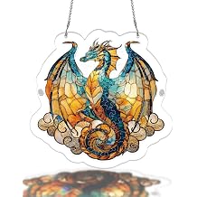 Acrylic Jigsaw Puzzle Suncatcher 8.2 in, Oceanfire Dragon Puzzle Suncatcher for Adult, DIY Suncatcher Puzzle Kit, Home Garden Decor Gift