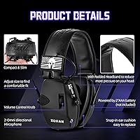 Vista 5 de ZOHAN Electronic Shooting Earmuffs, Hearing Protection Shooters, NRR 23dB Noise Reduction Gun Range Ear Protection Headphones Con parches-negro