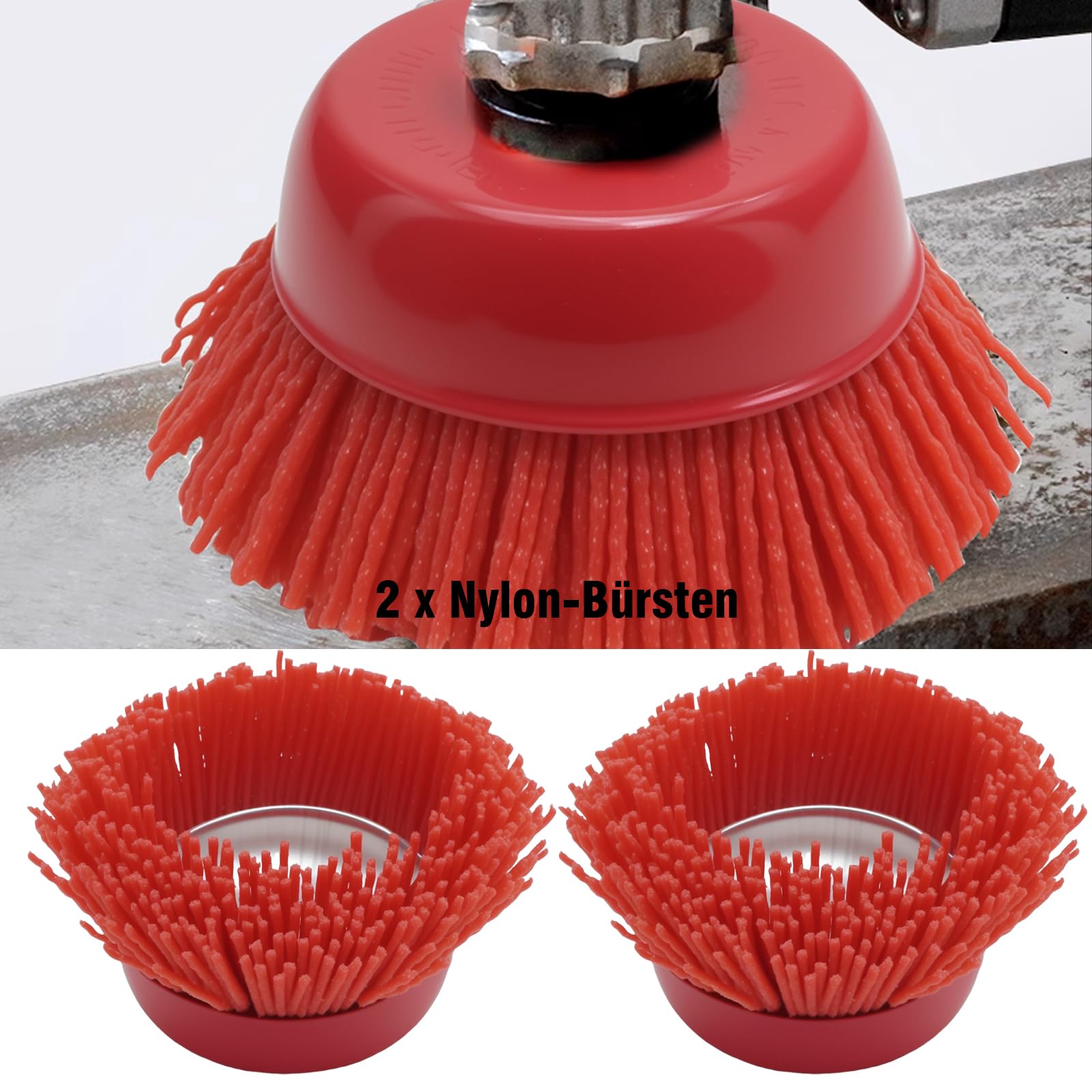 4x Nylon Topfbürste Für Winkelschleifer – 75 Mm, M14, Zum Entrosten, Entgraten & Polieren