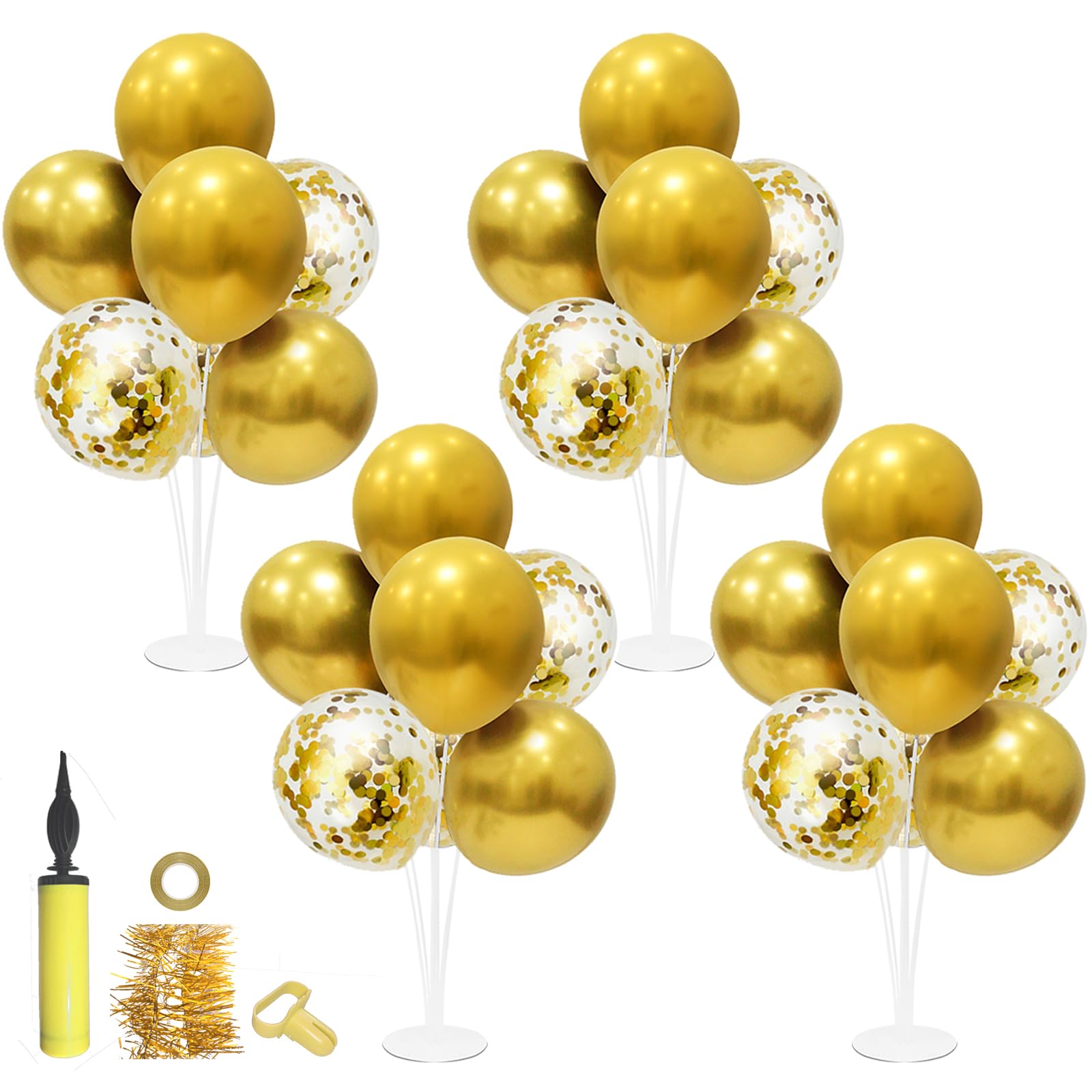 ZJDHPTY Gold Birthday Decorations, 4 Set Balloon Stand with Gold Balloons