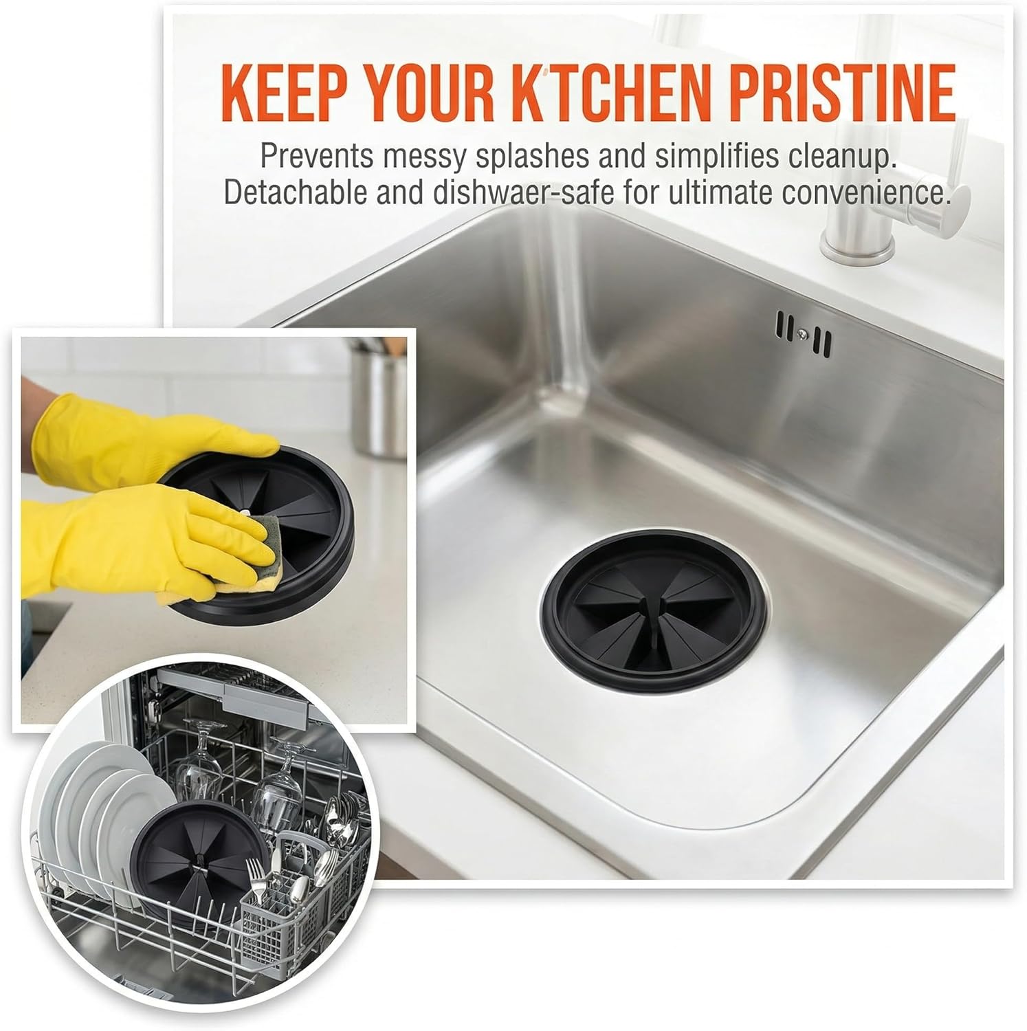 3 3/8" Garbage Disposal Splash Guard, Quiet Rubber Drain Insert, Sink Splash Guard QCB-AM Replacement for InSinkErator Evolution Series, Removable Disposal Parts (2 Pack)