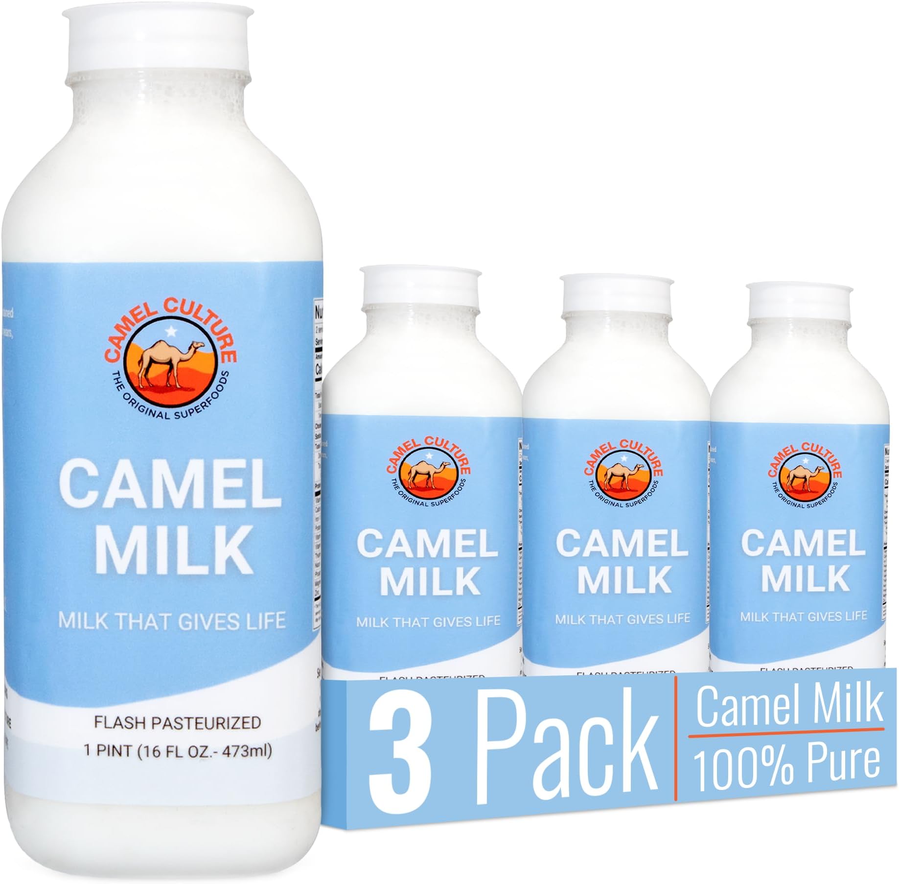 Camel Culture 3 Pint Camel Milk – Grass Fed, Gluten Free, Low Lactose Milk Pint - Pasture Raised & Non-Homogenized Healthy Drinks For Kids & Adults - Non-GMO, Low Fat Health Drink