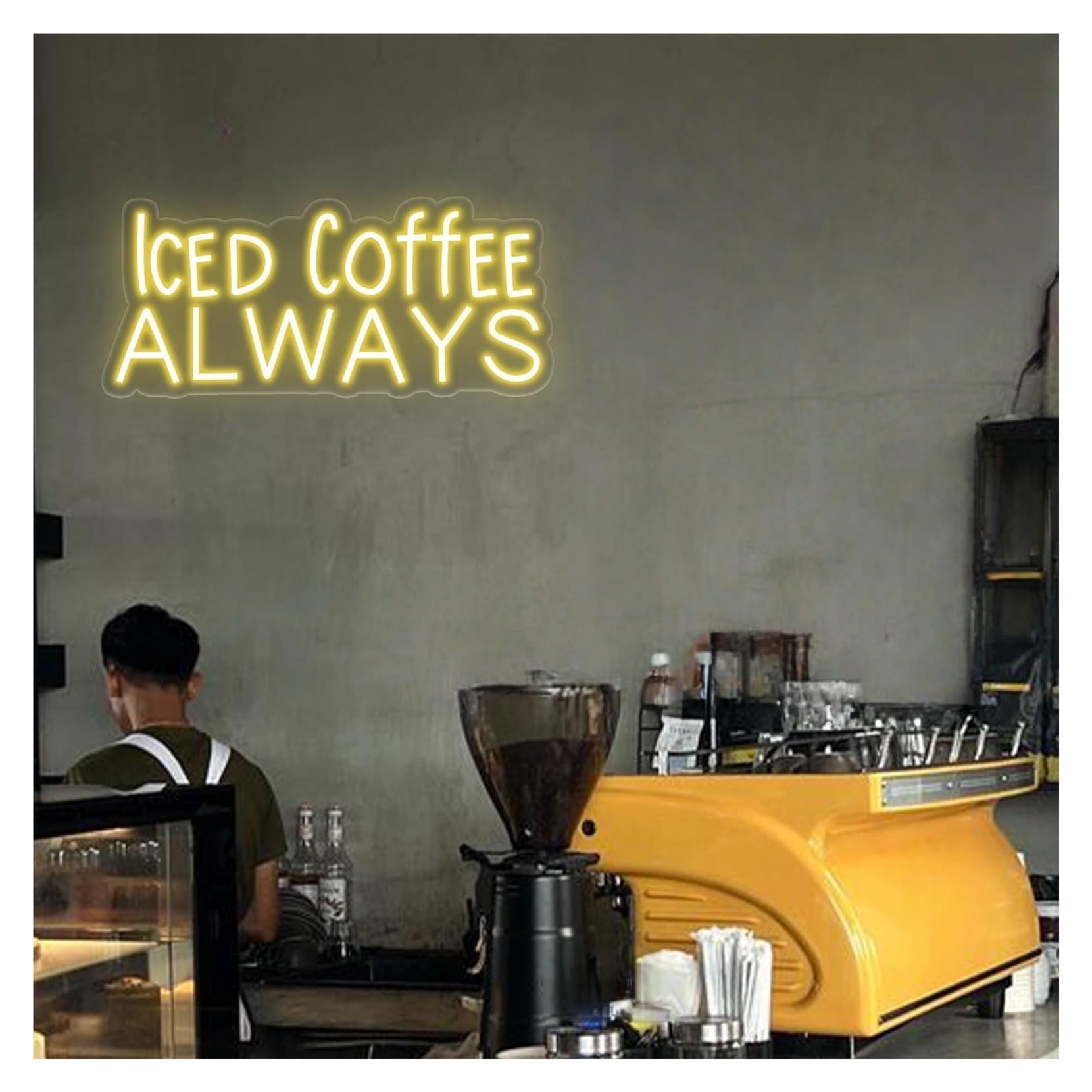 RONGCH Hanging Art Signs Iced Coffee Always Neon Sign,Suitable for Kitchen, Coffee Bar Wall Decor with Dimmable 22cmx50cm(C)