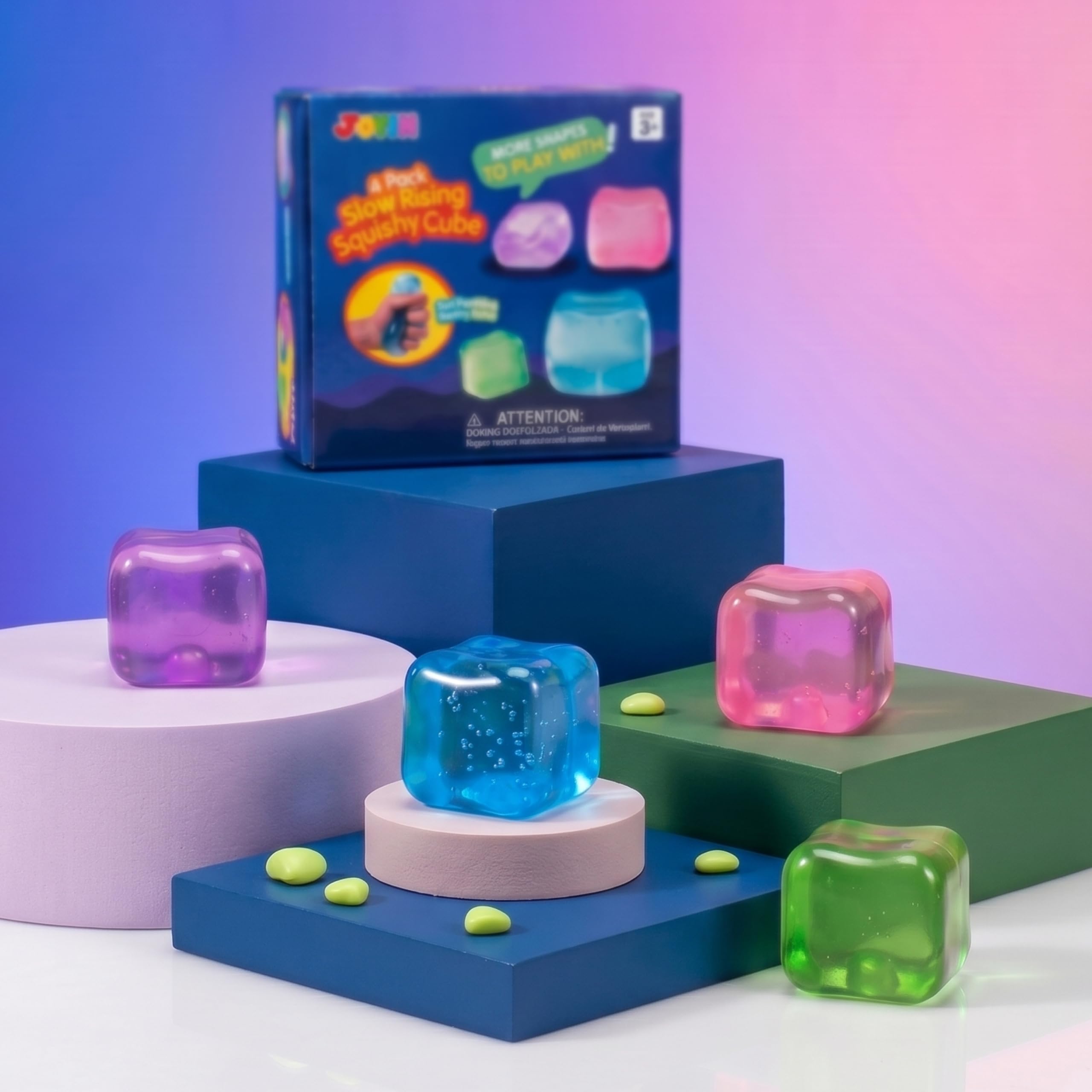 JOYIN 4 piezas de cubo de estrés, bola de estrés en forma de cubo, cubo de 5 cm de juguete antiestrés de alta compresión, juguetes sensoriales con forma de retorno lenta para adultos, regalos de
