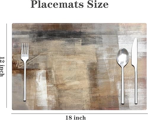 Miniatura 2 de Juego de 4 manteles individuales de arte abstracto beige y gris, manteles individuales modernos para interiores, lavables, impermeables, resistentes