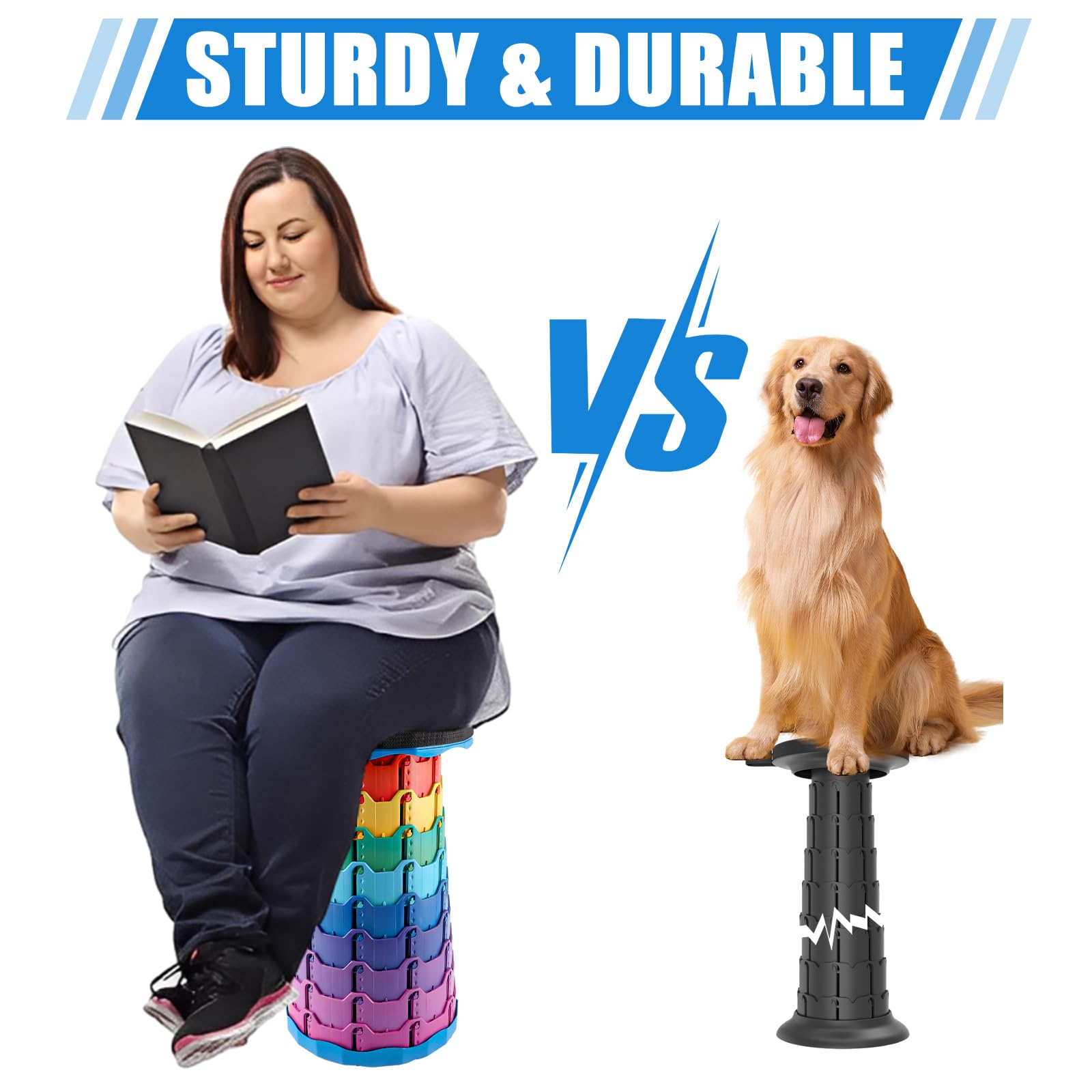 DAJAVE Lot de 2 tabourets télescopiques pliables portables avec grande capacité de charge - Pour le camping en plein air, la pêche, les familles en intérieur - Couleur