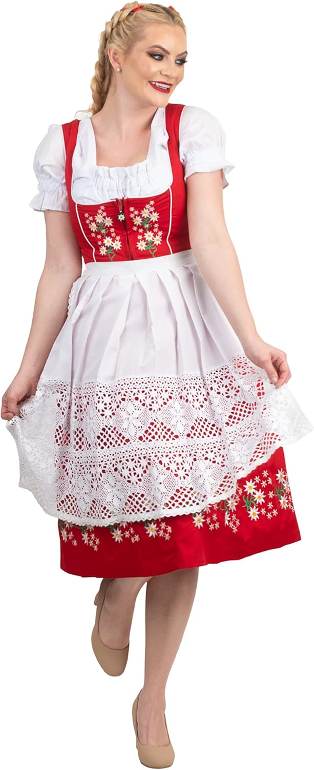 Dirndl Trachten Haus 3-Piece Red Dirndl Dress Set for Women – Long German Oktoberfest Outfit - Image 3