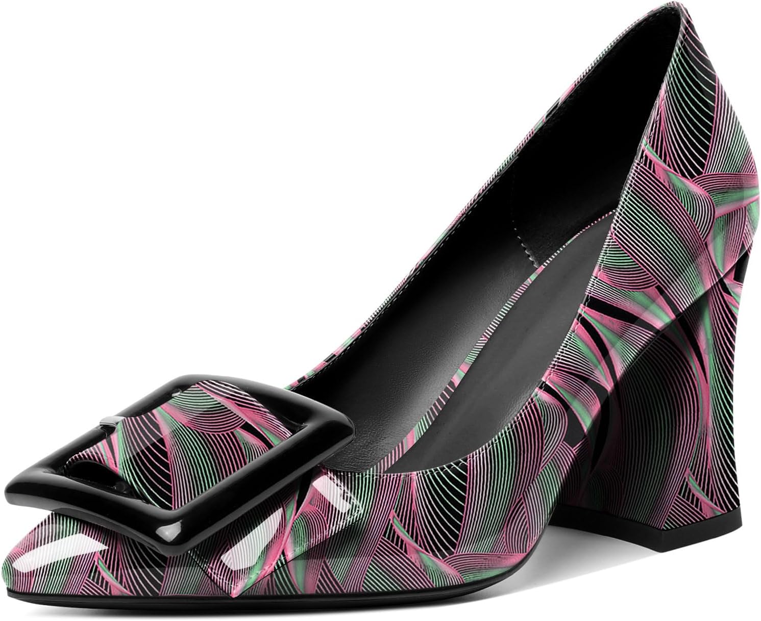 Joseywade Womens Chunky Heels High Block Heel Round Closed Toe Pumps Slip-on 3.5" Dress Shoes