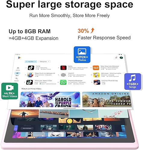 Miniatura 6 de Tablet Android 14.0 de 7", RAM 8GB (3+5 Expand) + 32GB ROM, Tabletas con cámara dual, pantalla IPS de 1024 x 600, expansión de 1TB, Tablet con Rosa