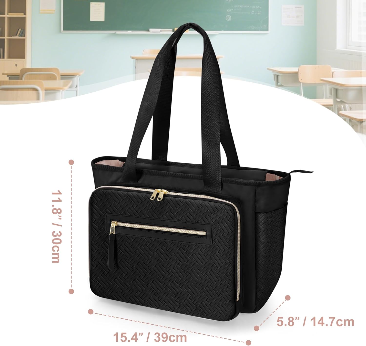 Teacher Tote Bag for Women, Teacher Work Bag 15.6 inch Laptop Bag with Accordion File Organizer, Black - Image 7