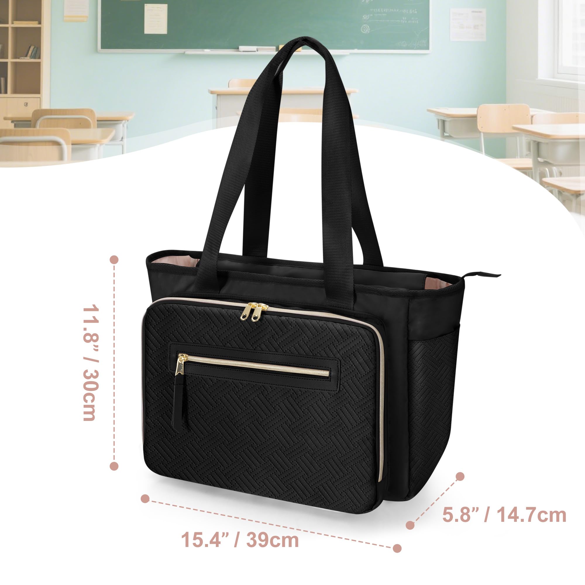 Lehrertasche für Damen, Lehrer Arbeitstasche 15,6 Zoll Laptoptasche mit Akkordeon Akten Organizer, Praktische Damen Computertasche für Lehrer, Designer, Büro, Uni, Reisen