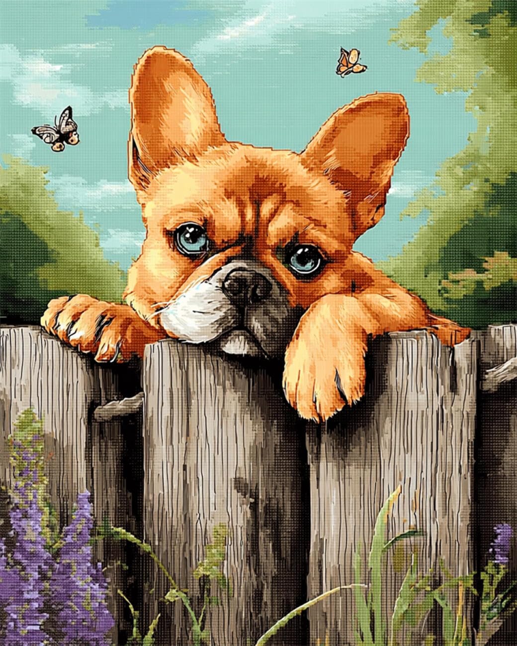 RKFLGEW DIY Bead Embroidery Kits Cartoon Bulldog 30x40cm
