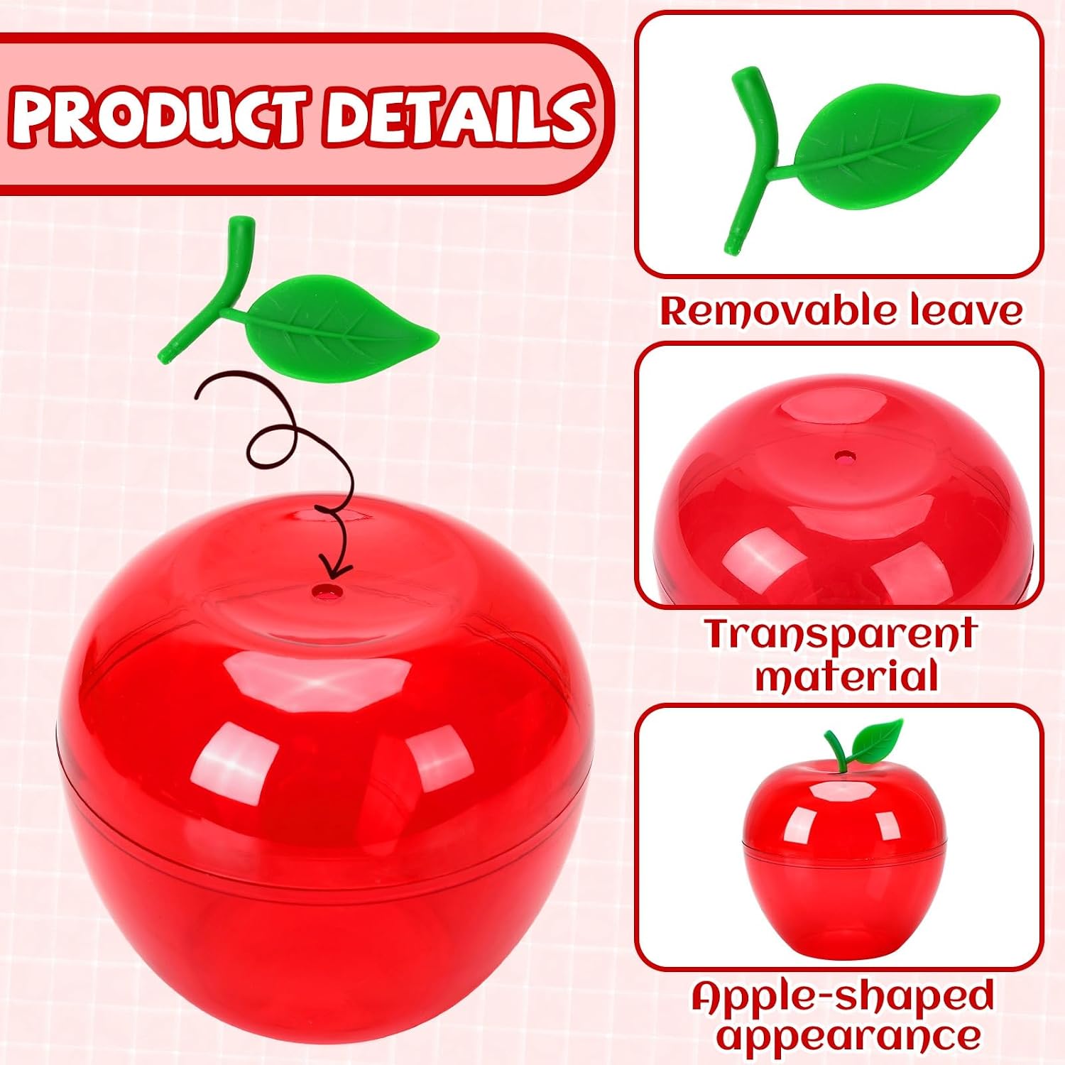 Jansun 12 Pcs Large Plastic Apples Containers, Red Clear Apples Candy Boxes Apples Jar Decorations for Teacher Appreciation Back To School Party Favor