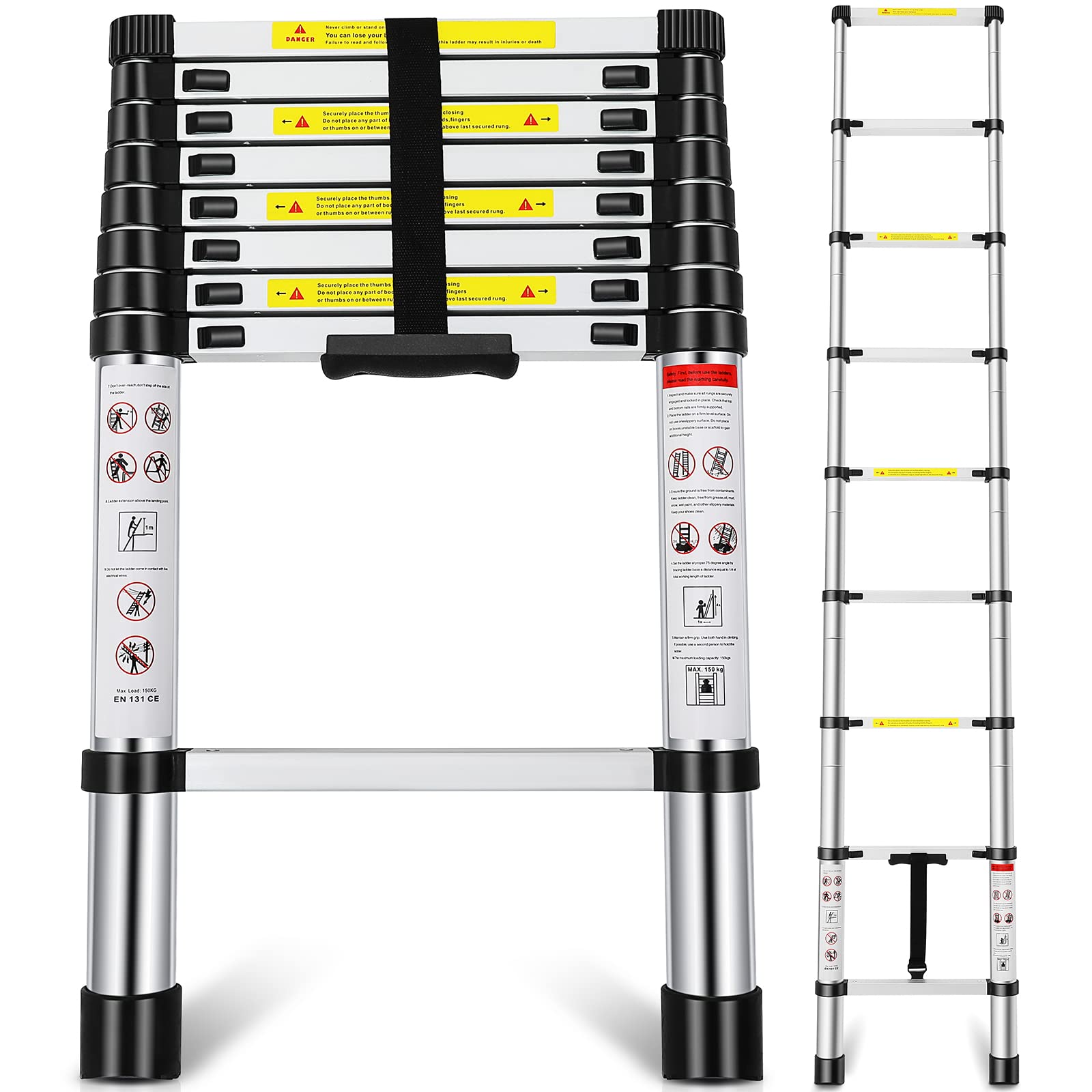 Telescoping Ladder 10.5FT, Telescopic Extension Ladder, Aluminum Alloy Folding Ladder Portable Multi-Purpose for Indoor Outdoor Work, Heavy Duty 330 lbs Load
